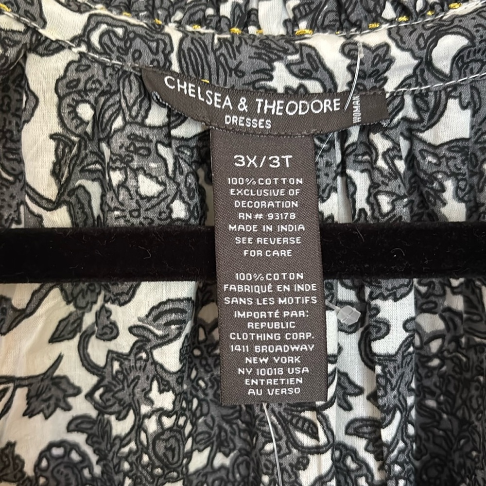 NWT Chelsea & Theodore Gray & White Patterned Sleeveless Tiered Midi Dress 3X/3T - Picture 4 of 11